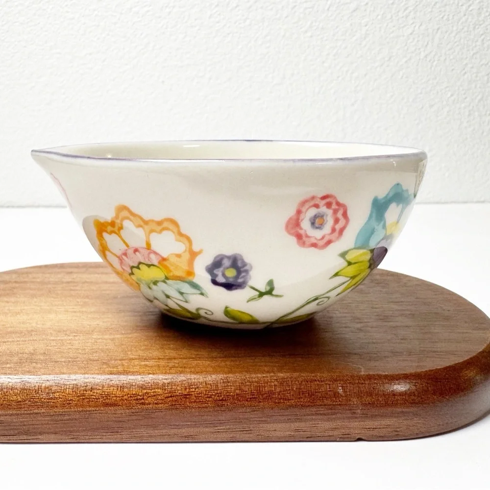 Pier 1 Hand Painted Floral Nesting Stoneware Measuring Cups Set of 2